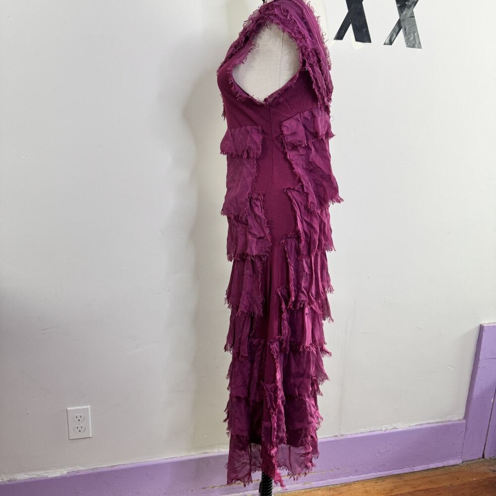 Made in Italy Fuchsia Silk Chiffon Tiered Midi Dress Layered Luxe Y2K S/M - Picture 6 of 8